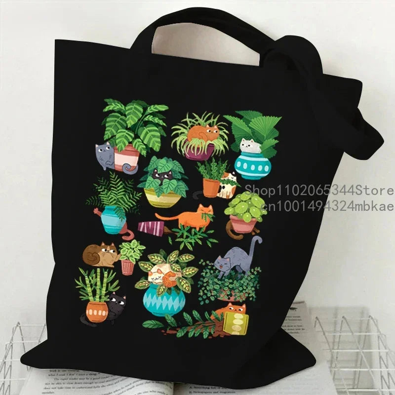 Soft Canvas Floral Cartoon Tote | Unisex Garden Print Shoulder Bag Luxegan