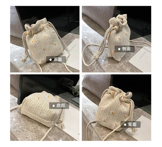 Straw Weave Bucket Bags | Rattan Women Summer Beach Shoulder Bags & Retro Mini Messenger Bag Luxegan
