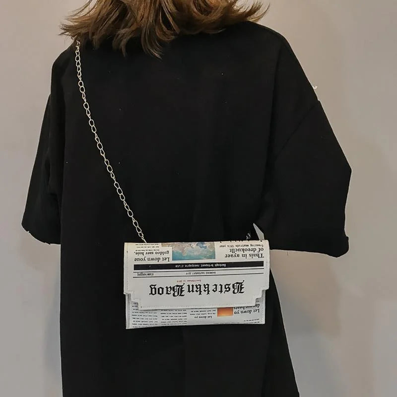 Women's Newspaper Messenger Bag | Shoulder Bag Personality Fashion Small Square Bag Luxegan