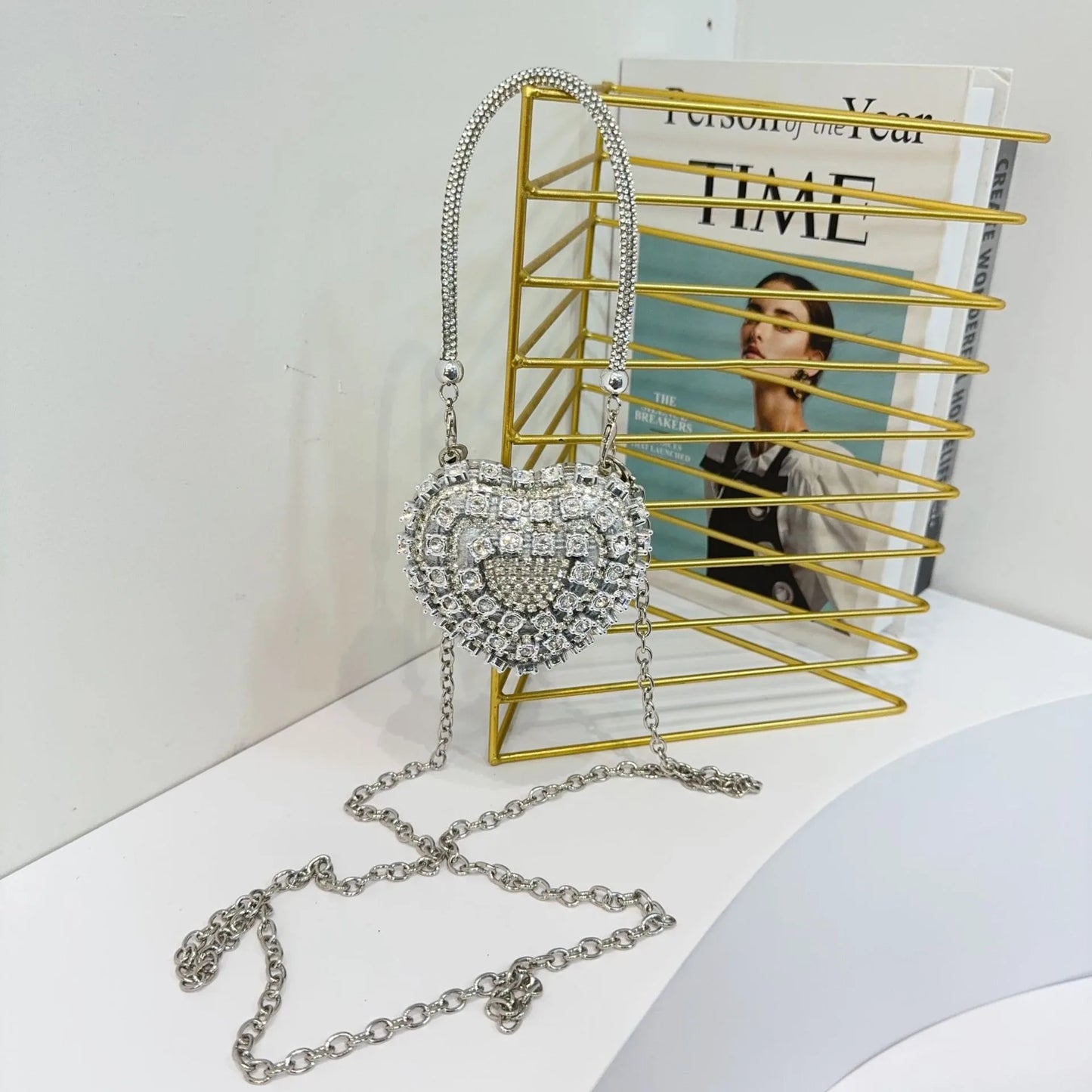 Luxury Mini Heart-Shape Crystal Clutch | Hard Diamond Inlay Evening Party Handbag - view 12