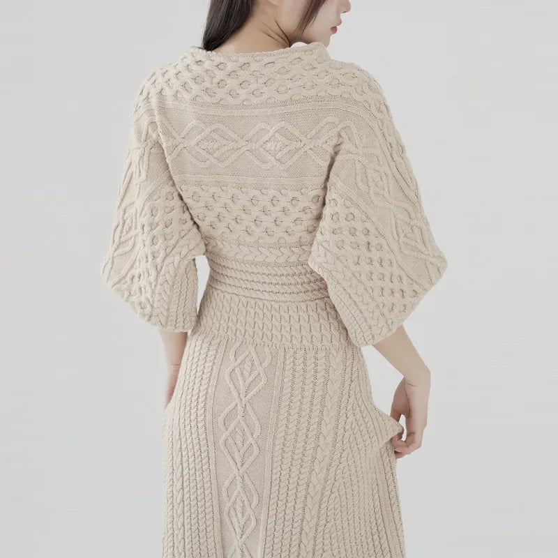 Women's O-Neck Knitted Long Dress | Sophisticated Hollow Out Pullover Gown | Elegant "Ankle-Length" Silhouette | "Dignified" Slight-Stretch Autumn Fashion for Radiant Versatile Fall & Winter Styling Luxegan