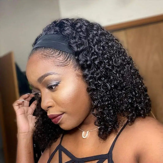Kinky Curly Headband Bob Wig | Sophisticated "Short-to-Long" Brazilian Silhouette | Elegant "Glueless" Curly Hairpiece | "Dignified" Natural Black Human Hair Wig for Radiant Versatile Styling Luxegan