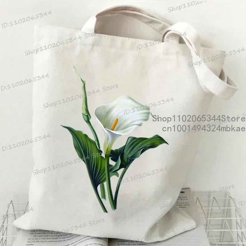 Fashion Canvas Tote Bag Oil Painting Wildflowers Print Lady Shoulder Shopping Bag | Plant Style Daisy Vintage Flower Women Handbag Luxegan