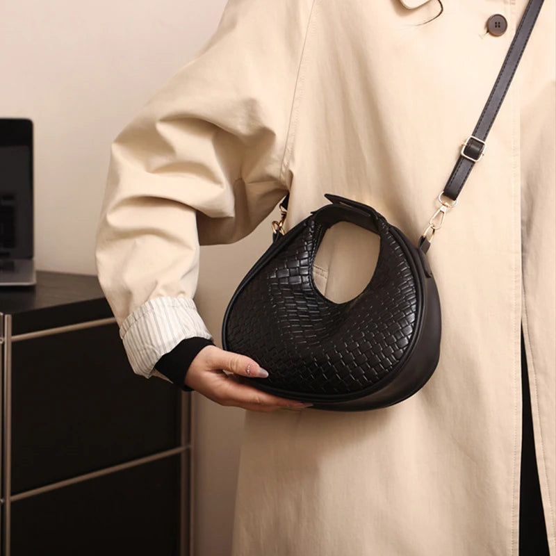 PU Leather Solid Hobo Bag | Soft Fashion Niche Design Woven Messenger Luxegan