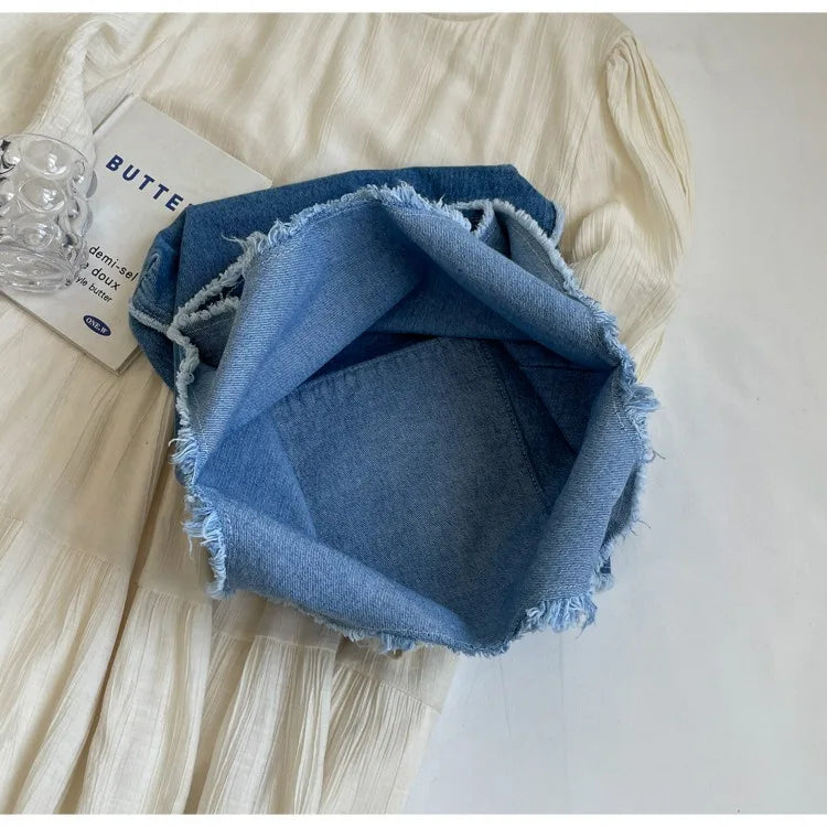 Custom Logo Printing Denim Tote Bag | High-Quality Student Style Leisure Handbag | Unisex Cartoon Pattern Canvas-Lined Crossbody Bag (Model 3138) Luxegan