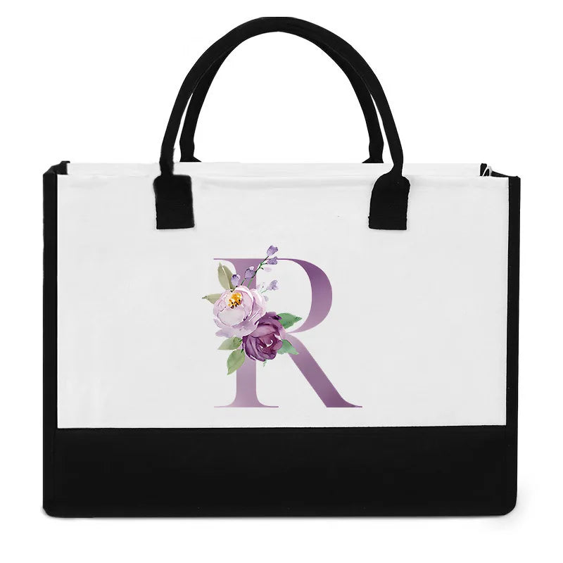 Vintage Purple Flower Series Canvas Bag | Large Capacity Reusable Jute Shopping Tote | Fashionable Imitation Sack Handbag & Casual Grocery Organizer (Unisex) Luxegan