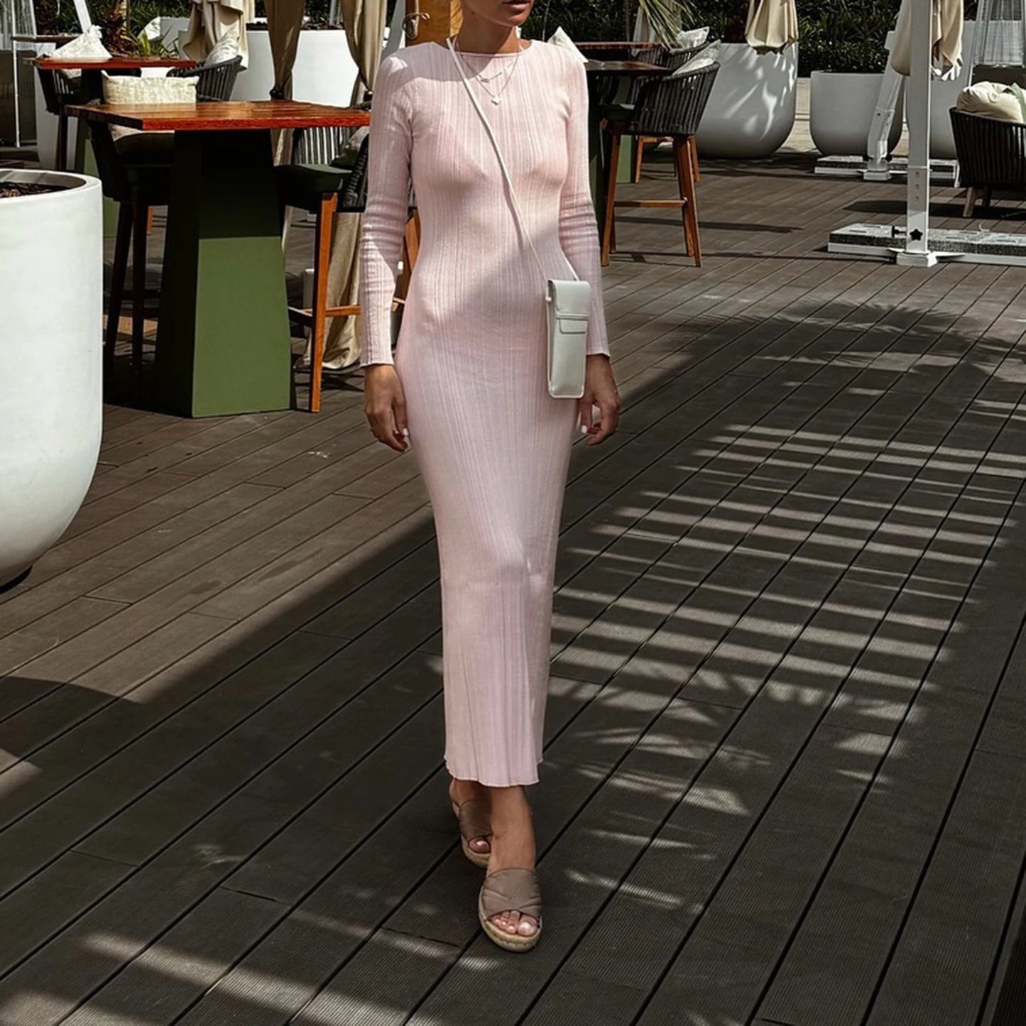 Solid Color Bodycon Knit Dress | Sophisticated Ribbed Slim Fit Ankle-Length Gown | Elegant "Full Sleeve" Silhouette | "Dignified" High-Stretch Pullover Dress for Radiant Versatile Autumn Styling Luxegan