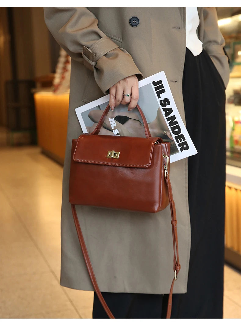 Women's Cow Genuine Leather Shoulder Bag Female Soft Natural Cowhide Retro Handbags Ladies Fashion Trend Commute Crossbody Bags Luxegan