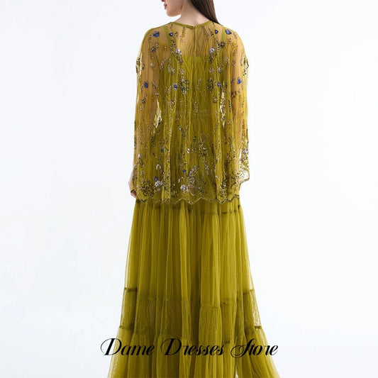 Vestidos de Noche de Lujo con Lentejuelas para Celebridades con Chal Elegante Vestido de Noche de Tul en Línea A Personalizado Moderno con Tirantes Finos Robe de soirée