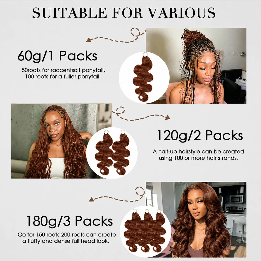 Feather Brown Body Wave Human Hair Crochet Extensions | 16–24 Inch Luxegan