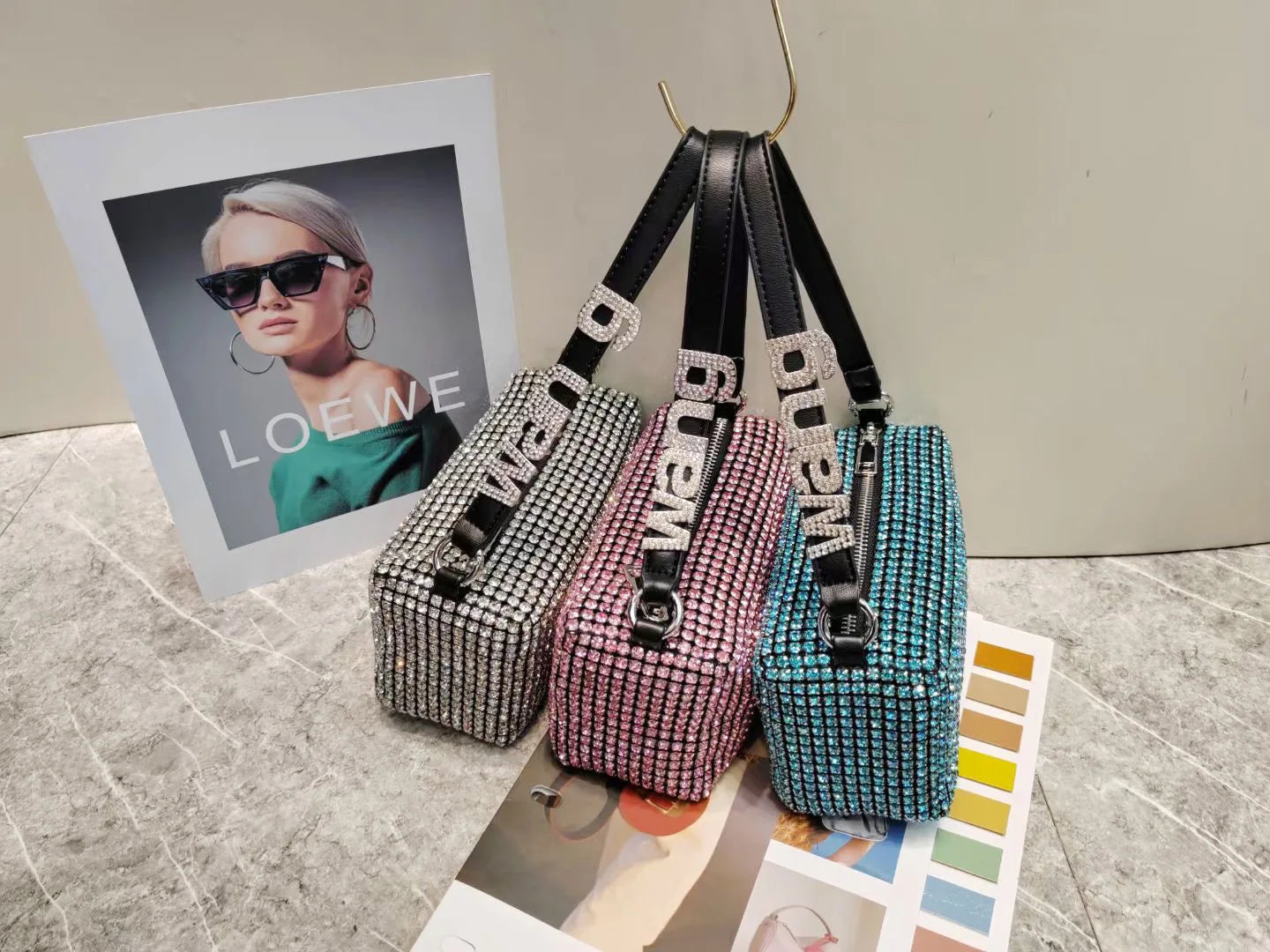 Super A Rhinestone Light Luxury Bag | Women's Summer High-End Texture Messenger & Portable Dinner Bag (Shiny Full Diamond Crossbody) Luxegan