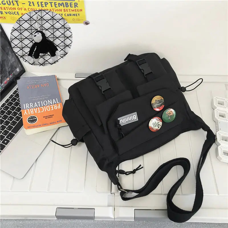 Japanese Simple Messenger Bag | Student Nylon Waterproof Canvas Handbag & Shoulder Crossbody Bag