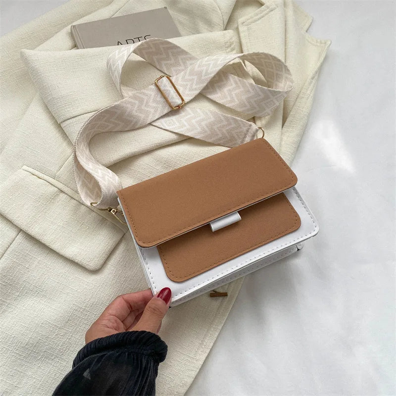 Fashion Wide Strap Crossbody Bag | Sophisticated Square Matte PU Leather Shoulder Bag | Elegant Casual Flap Handbag | Luxury "Dignified" Moderate-Hardness Purse with Applique Decoration Luxegan