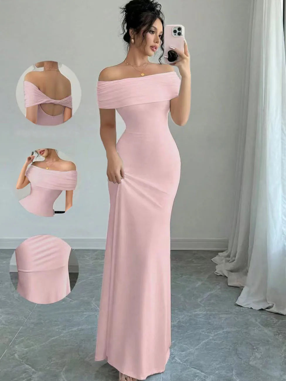 Solid Slash Neck Sleeveless Regular Fit Sheath Ankle-Length Knit Dress – Spring/Summer Luxegan
