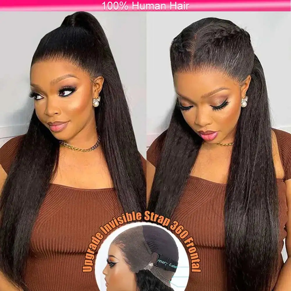 Invisi-Strap 360 HD Glueless Wig | Sophisticated "Yaki Straight" Frontal Silhouette | Elegant 250% Density Kinky Straight Hairpiece | "Dignified" Brazilian Human Hair Wig for Radiant Versatile Styling Luxegan