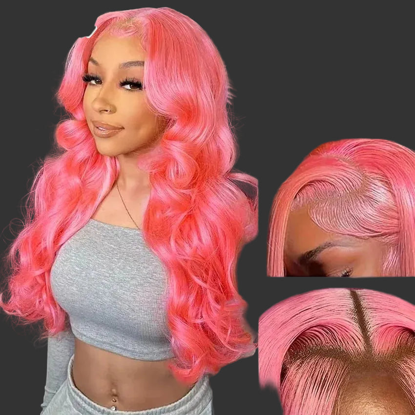 Swupod Hot Pink Body Wave HD Lace Frontal Wig | 100% Brazilian Human Hair Glueless Wig | 30-32 Inch High-Density Pre-Plucked Transparent Swiss Lace Frontal Wig for Women Luxegan