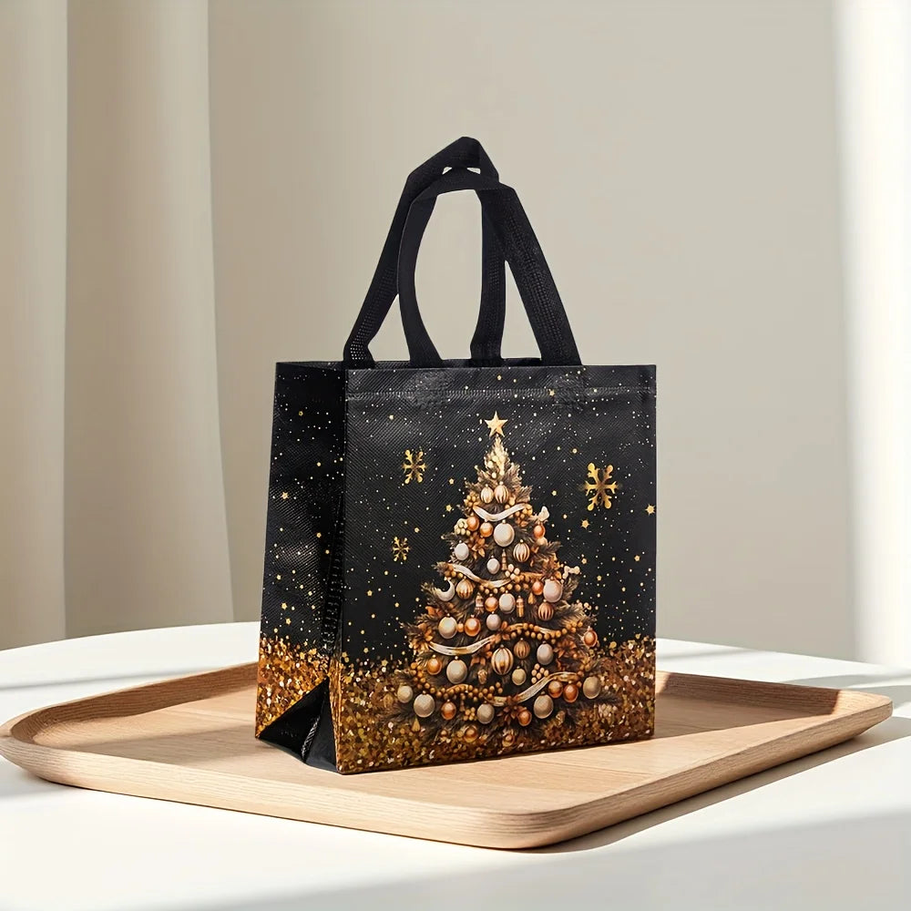 Festive Christmas Nonwoven Gift Bag | Snowman, Tree & Socks Design Tote Bags for Parties & Holiday Gifts Luxegan