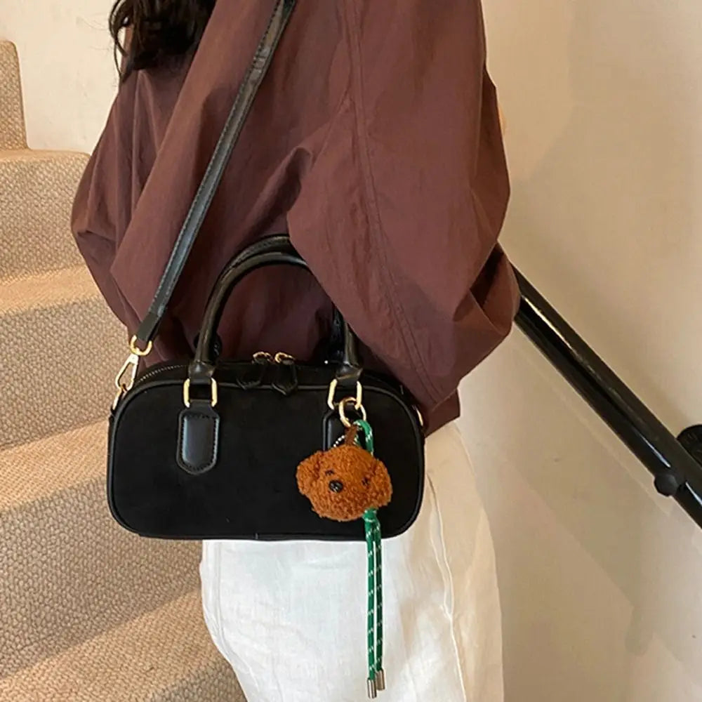 Women’s Fashion PU Leather Bowling Bag | Sophisticated Korean Style Small Square Bag | Large Capacity Solid Color Handbag | Chic Minimalist Shoulder Bag for Daily Shopping Luxegan