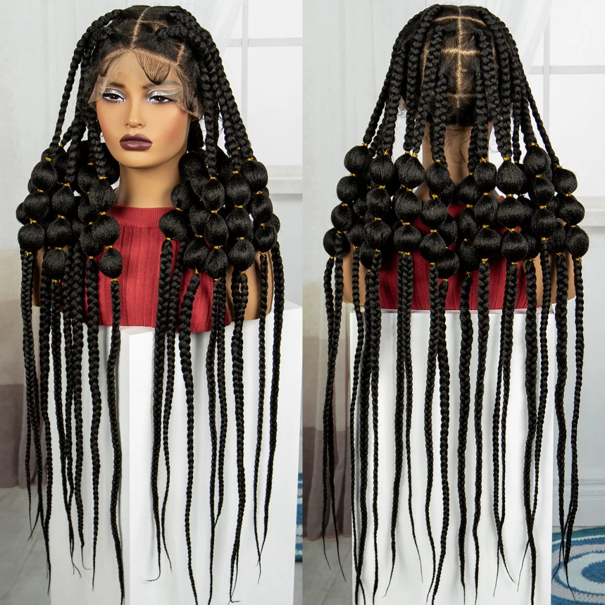 40" Blonde Knotless Bantu Braids Wig | Handmade Full Lace | Baby Hair Luxegan