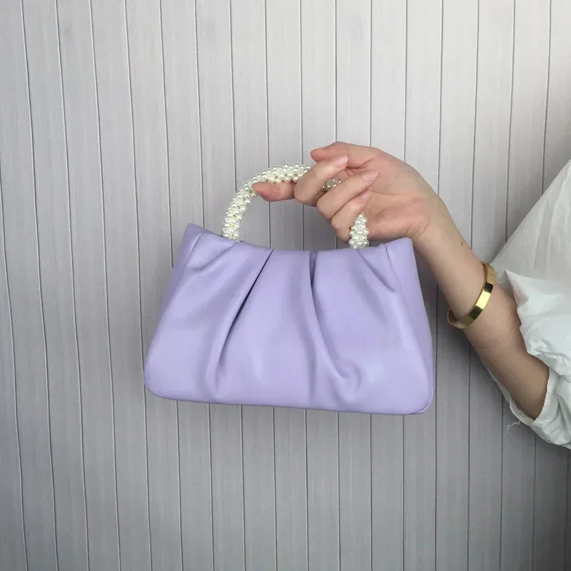 Fashion Pearl-Handle Dinner Clutch | Sophisticated Luxury Design Handbag | Elegant Ladies Square Shoulder Bag | "Dignified" Soft Small Messenger for Versatile Evening Styling Luxegan