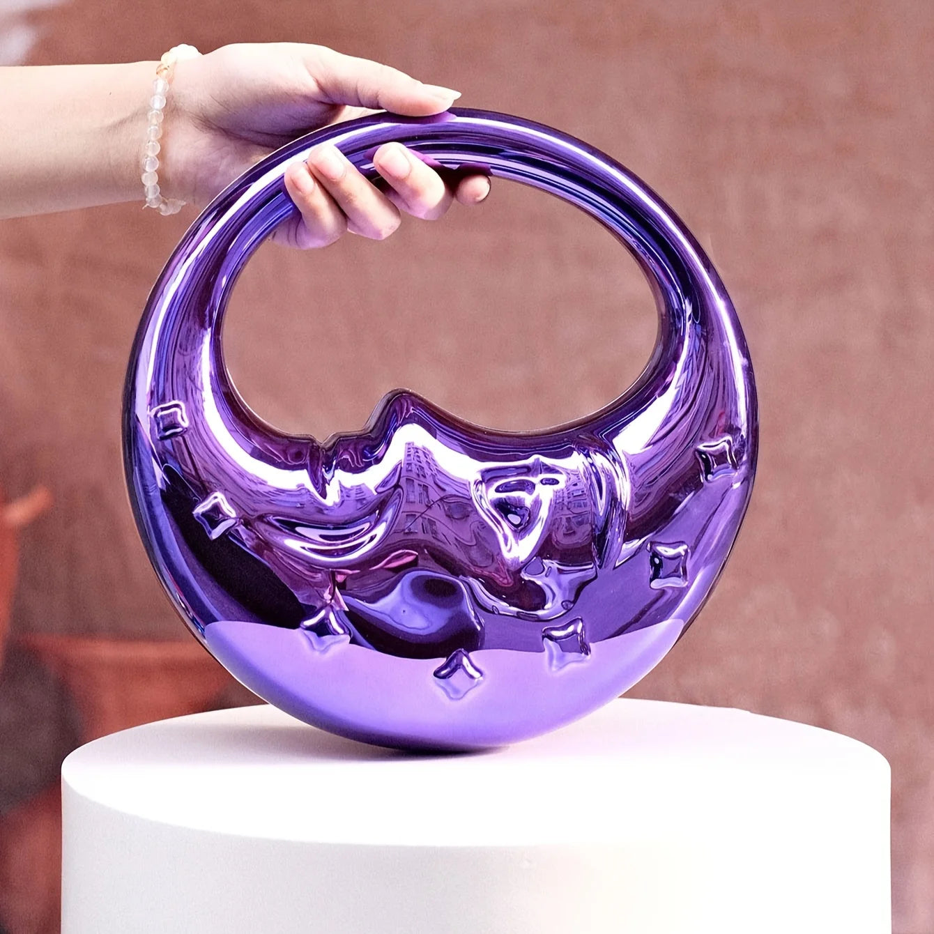 Hard Acrylic Moon Shape Clutch | Gold/Silver Shell Ladies Evening Purse Luxegan