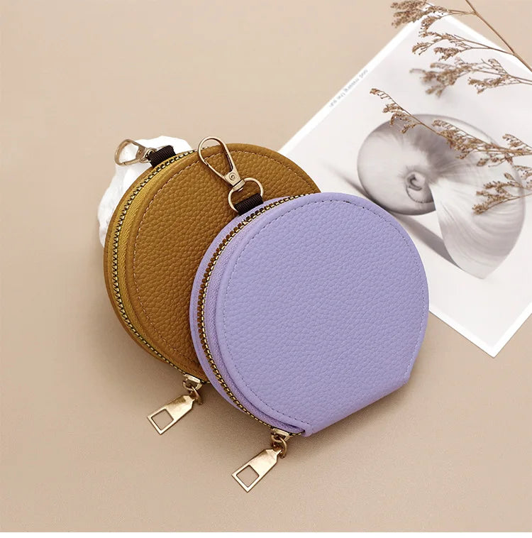 Fashion Candy Color Circular Zipper Coin Purse | Small PU Wallet, Headphone & Key Bag, Student Card Holder (Unisex) Luxegan