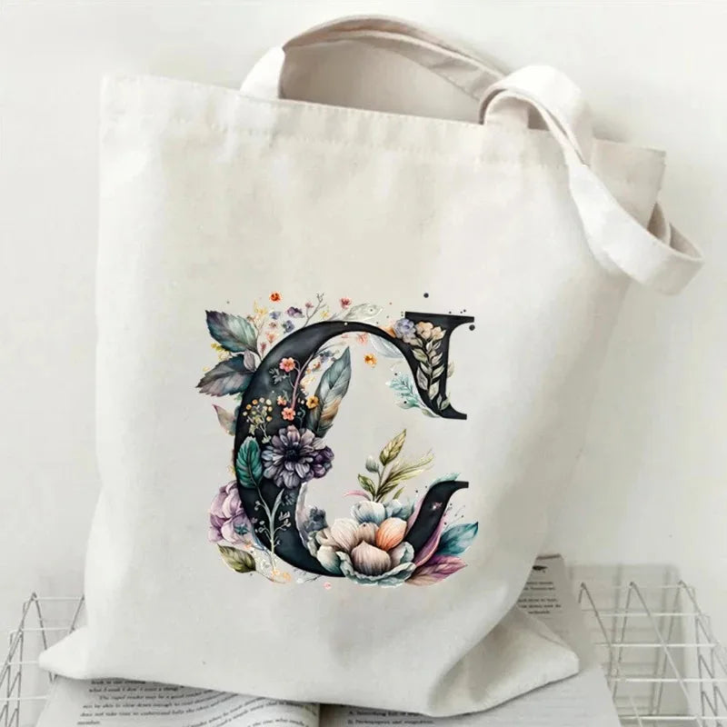 Harajuku Letter & Flower Canvas Tote | Eco Reusable Shopping Bag Luxegan