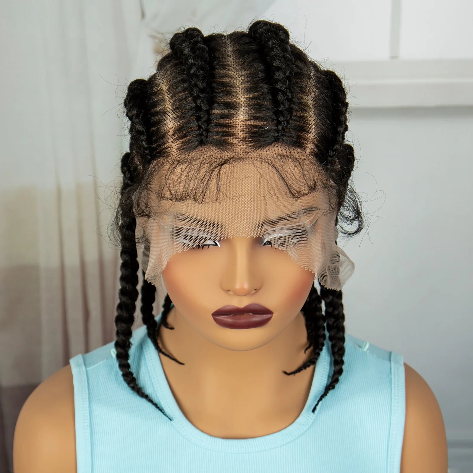  14" Short Knotless Cornrow Braids Wig | Transparent Full Lace Bob Luxegan