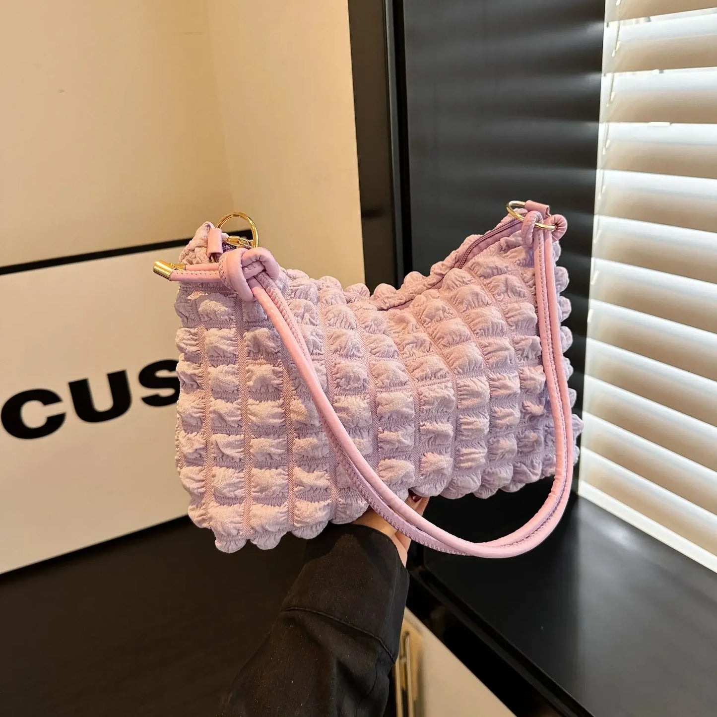 Canvas Wrinkle Bag for Women | Shoulder Bags & Pleated Bubbles Handbags (Padded Casual Underarm Quilted Tote Cloud Bag Purse) Luxegan