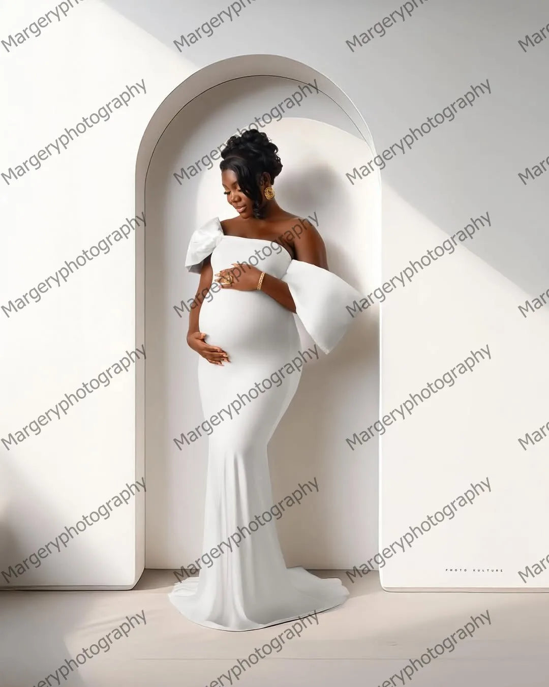Off-the-Shoulder Ruffle Mermaid Maternity Gown | Formal Photography & Prom Dress Luxegan