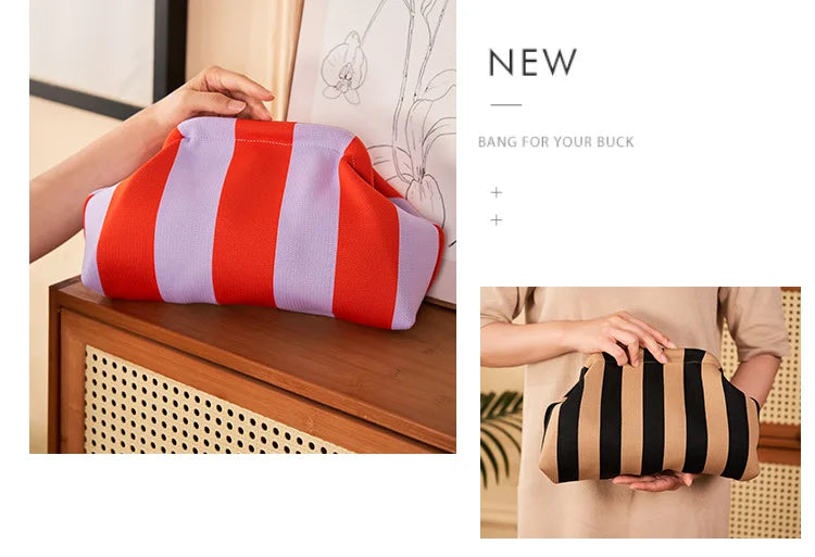 Cotton Woven Shell Clutch | Soft Casual Ruched Colorblock Summer Bag Luxegan