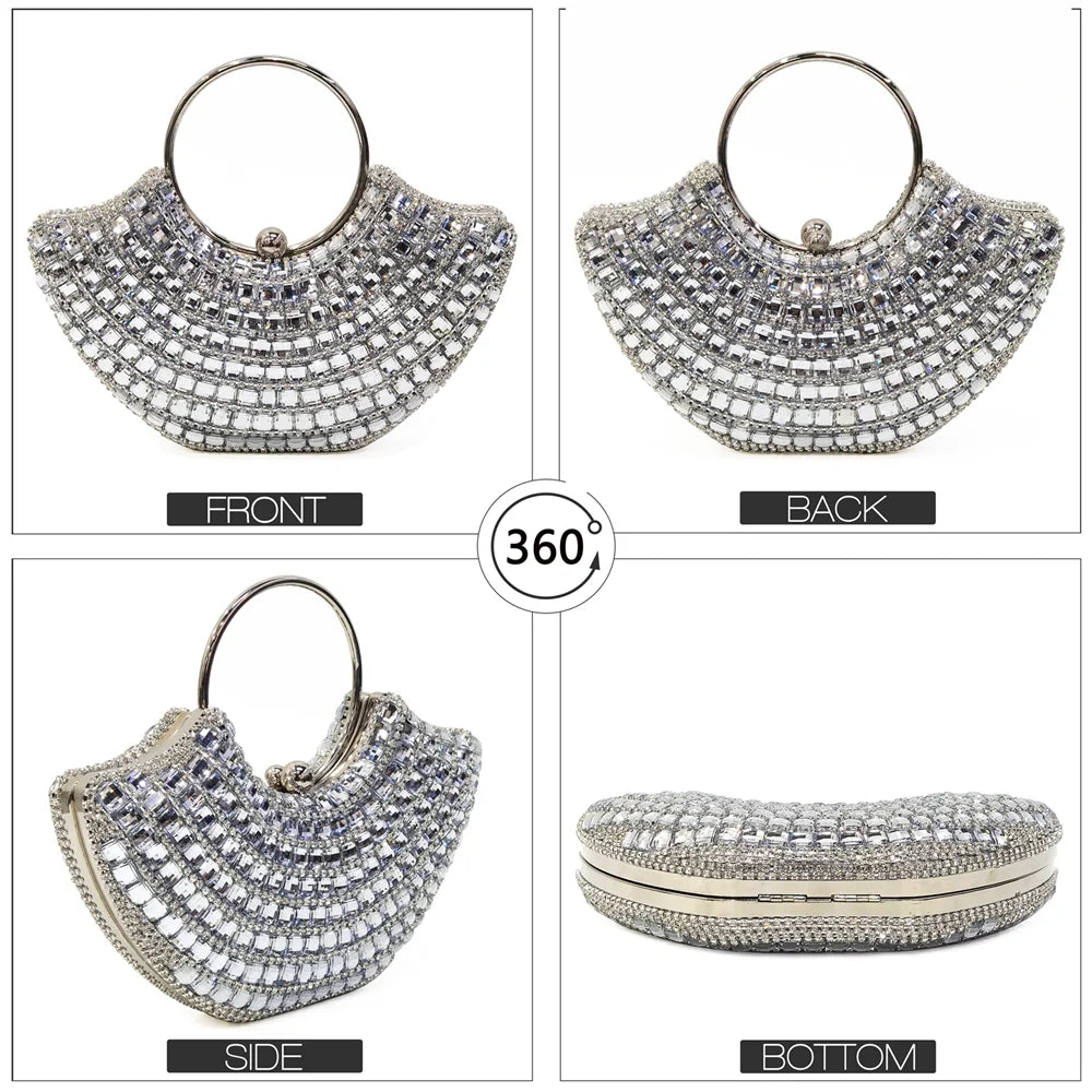 Women's Rhinestone Evening Clutch | Shoulder Chain & Full Diamond Design Handbag Luxegan