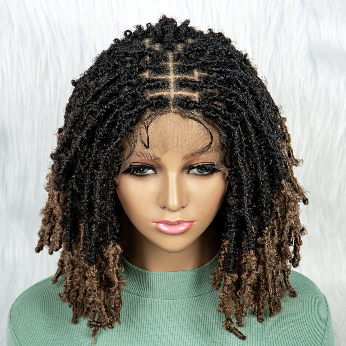 KIMA Pelucas trenzadas sintéticas de 14 pulgadas Peluca frontal de encaje Pelucas trenzadas 9x6 Trenzas de caja sin nudos con pelo de bebé para mujeres negras