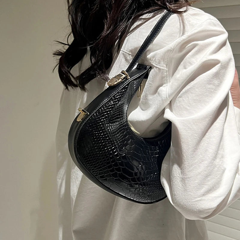 Minimalist Half-Moon Underarm Bag | Soft Serpentine Shoulder Purse Luxegan