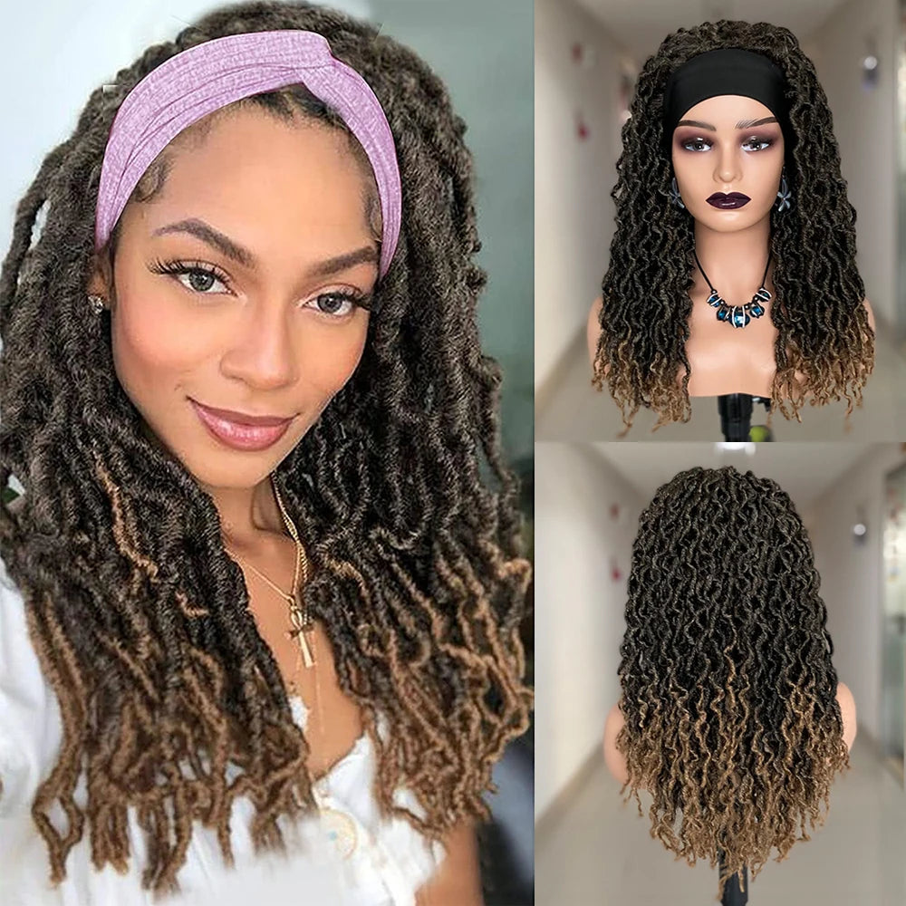 Dreadlocks Headband Wig | Box Braids & Faux Locs | Ombre Brown Twist Wig | Synthetic Crochet Braids