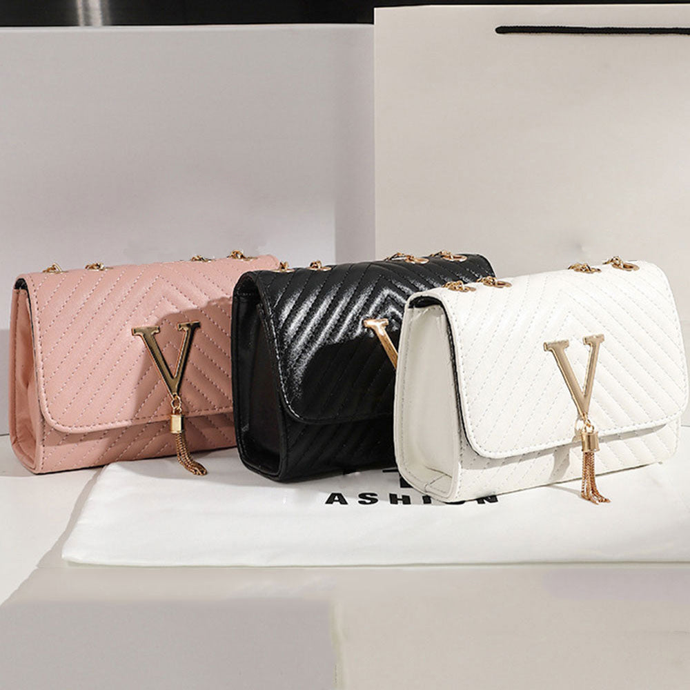 Women’s Trend Luxury Brand Handbag | Sophisticated Sequined & Embroidered Shoulder Bag | Elegant Small PVC Leather Crossbody | Fashion-Forward Flap Purse with Tassel & Chain Accents (Model BLL-846) Luxegan
