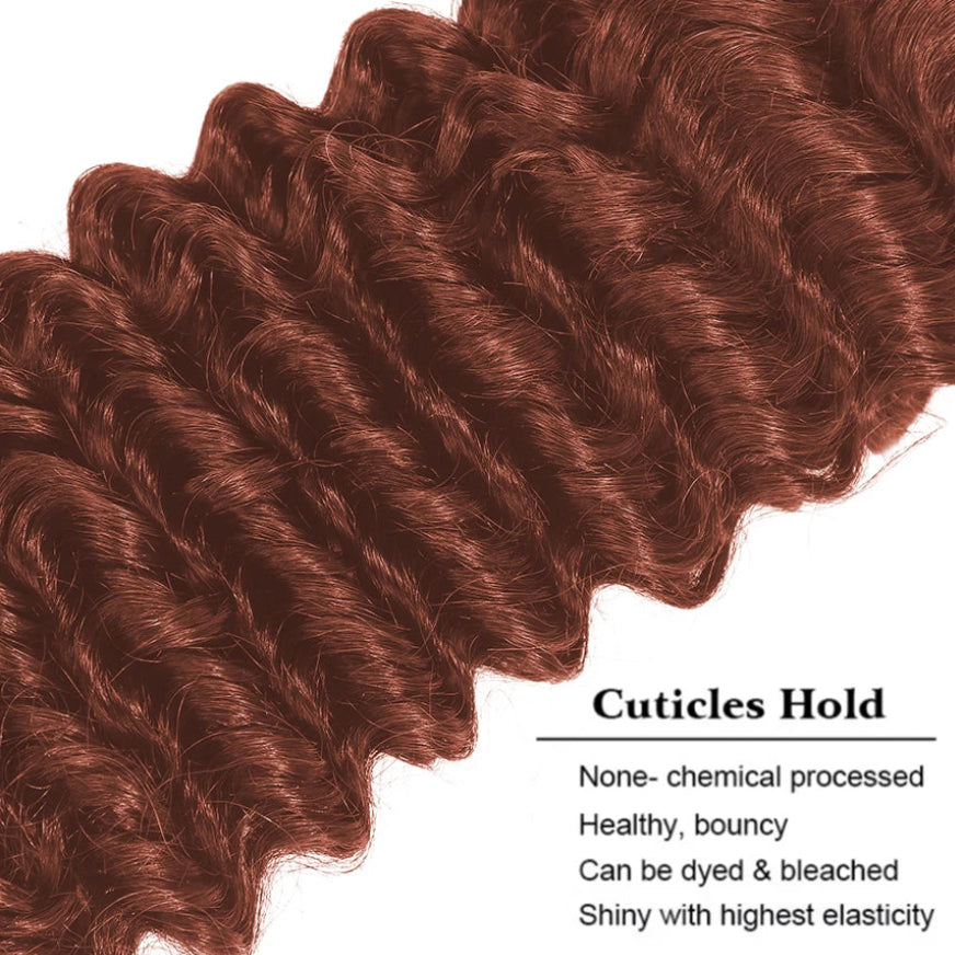 Auburn Brown Deep Wave Human Hair Blend Bundles | 10–30 Inch Luxegan