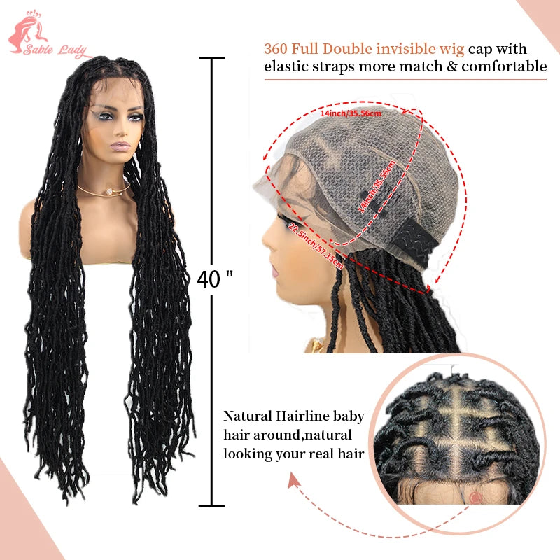 Long 40" Synthetic Knotless Braided Wigs Dreadlock Locs Braids Wigs for Black Women Twist Box Braids Full Lace Front Wig African Luxegan