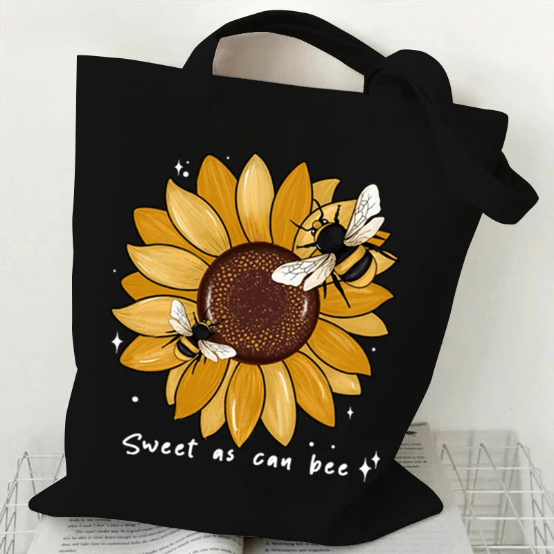"Spread Kindness" Sunflower Bee Canvas Tote Bag | Versatile Underarm Shoulder Handbag for Commuter, Work & Student Luxegan