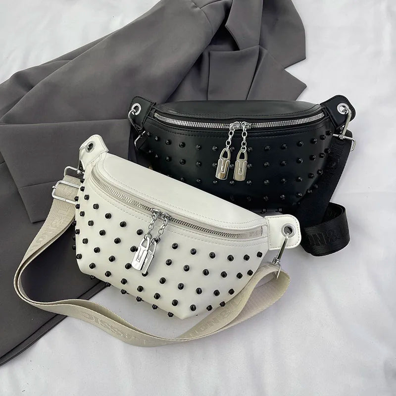 Fashion Rivet PU Leather Waist Bag | Trendy Female Chest & Crossbody Bag | High-Quality Ladies - view 2