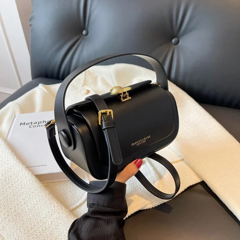 Classic Black Shoulder Bag for Women | Versatile Retro Square Crossbody | Sophisticated Textured Leather Flap Handbag | Fashion-Forward Large Capacity Bag with Elegant Lock Detail Luxegan