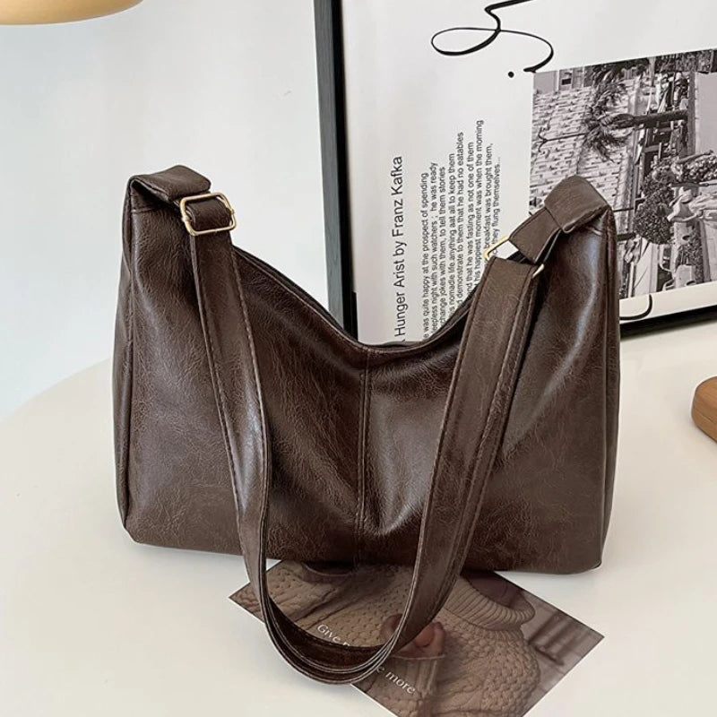Maillard Style PU Leather Commuter Tote | Vintage High-Capacity Fashion Handbag | Stylish Texture - view 11