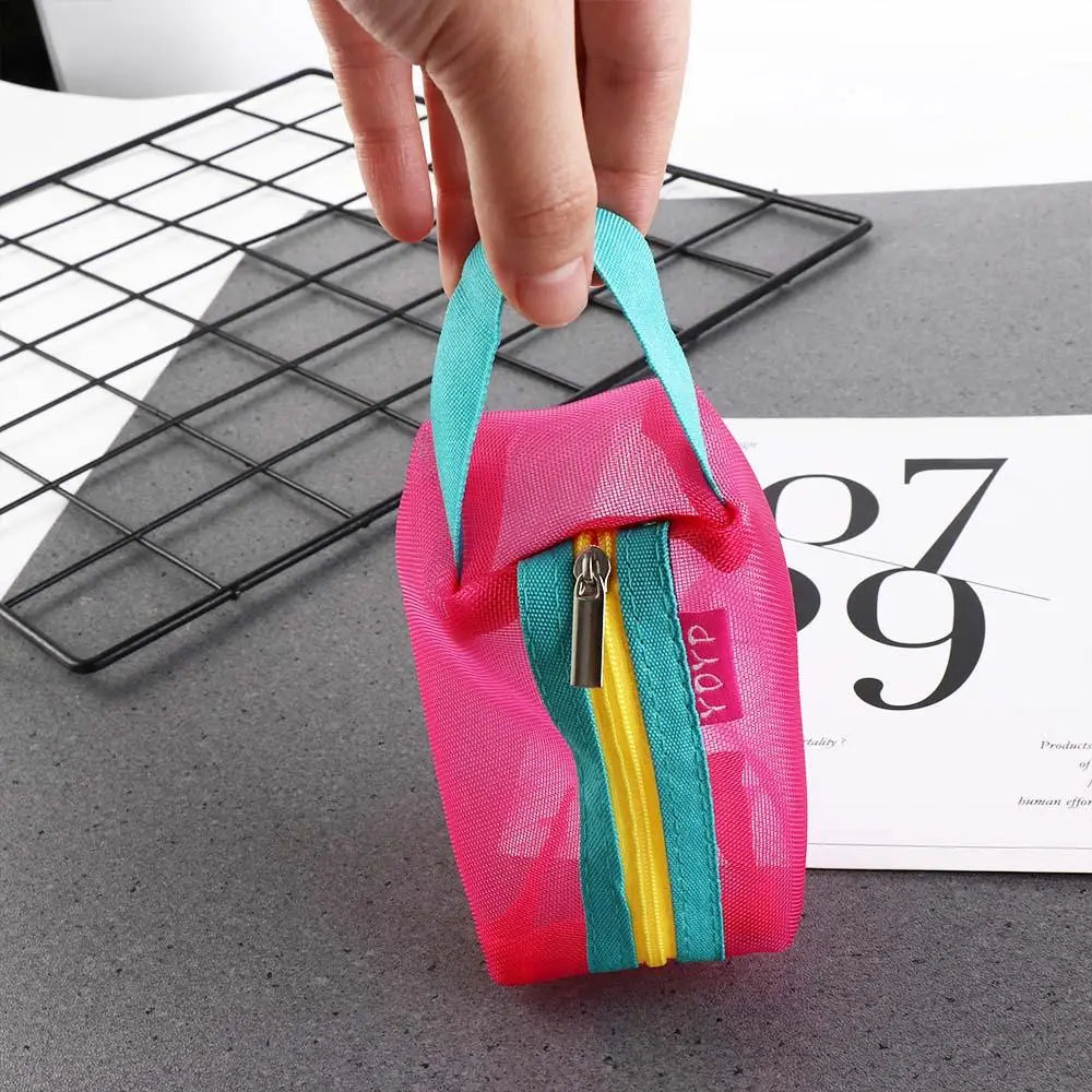Mesh & Nylon Zipper Pouch | Transparent Travel Organizer & Coin Purse Luxegan