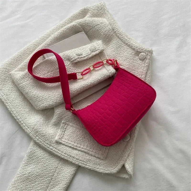 Women’s Retro Gentle Temperament Small Square Bag | Sophisticated Felt Underarm Shoulder Bag | Fashion-Forward Autumn Handheld Bucket Bag | Elegant "Yankee" Inspired Casual Handbag Luxegan
