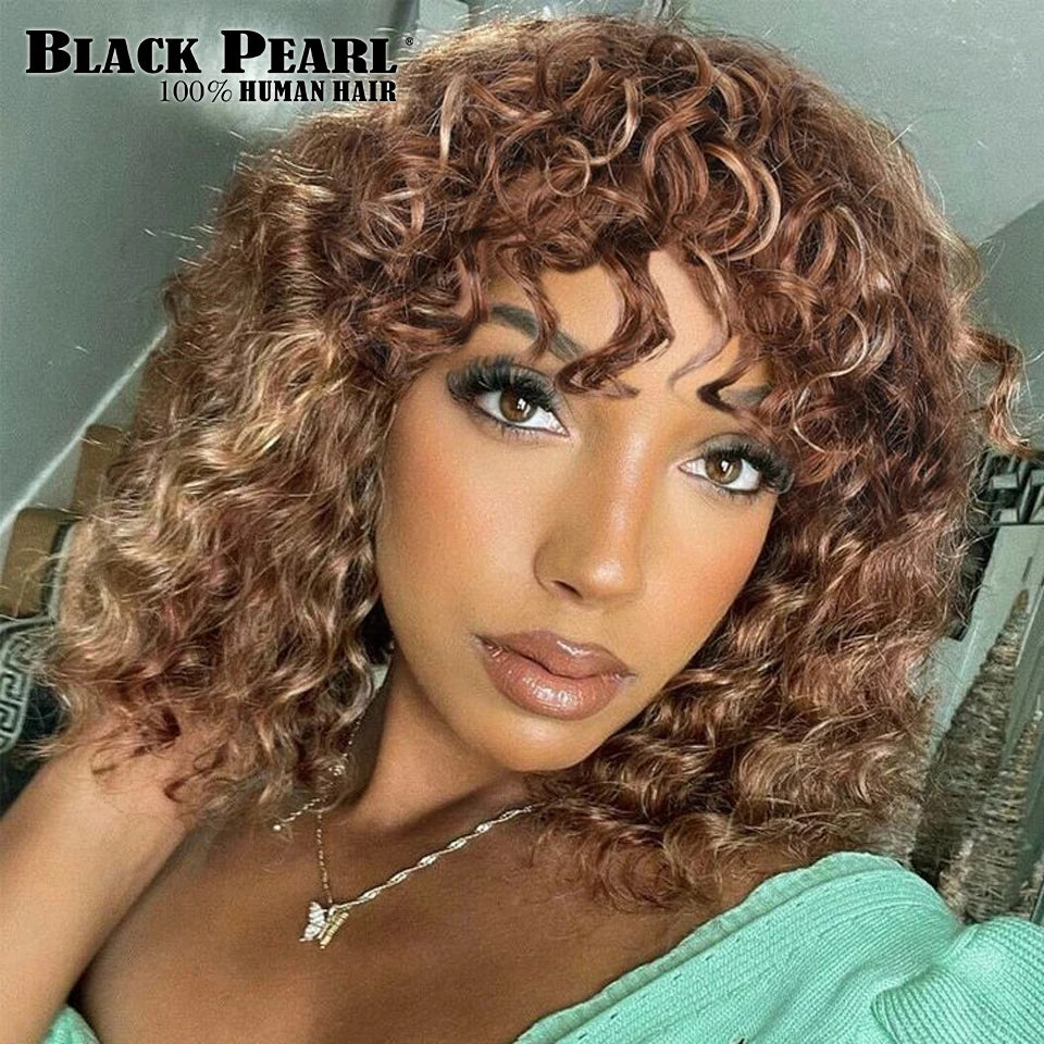Black Pearl Curly Wigs Perruques Cheveux Humains Fringe Wig Jerry Curly Wig With Bangs Human Hair Short Pixie Cut Wigs Human Hai