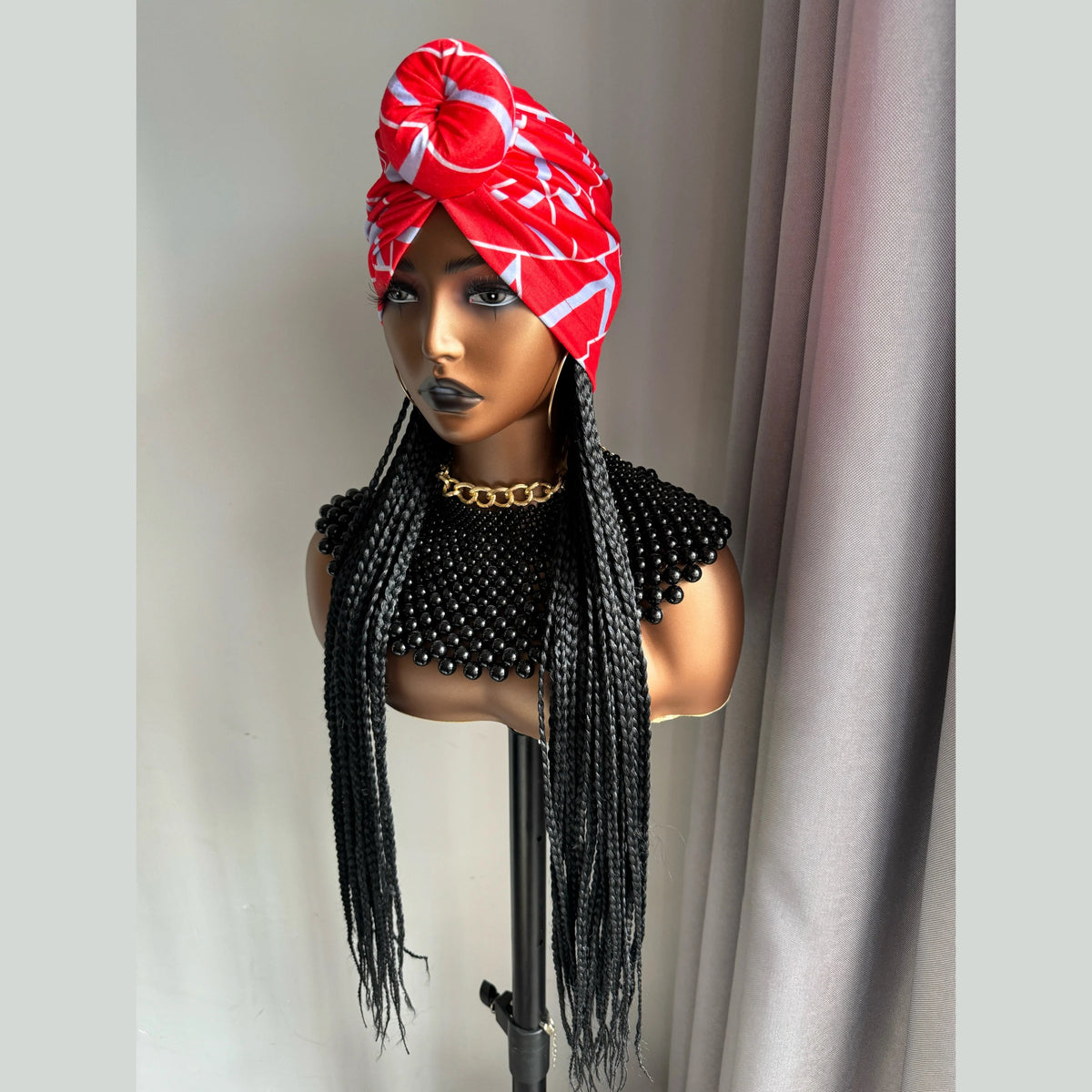 WIGERA Long 24“ Black Box Braided Synthetic Wig With Headband Turban Hat Box Braiding Hair Extensions Head Scarf  Wigs For Women Luxegan