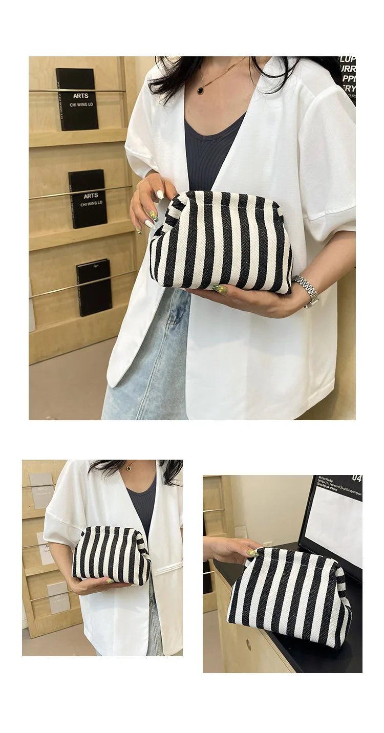 Woven Crochet Purses for Women Beach Clutch Handbags | Dumpling Hobo Casual Colorblock Bag Ladies Ruched Cloud Purse Luxegan