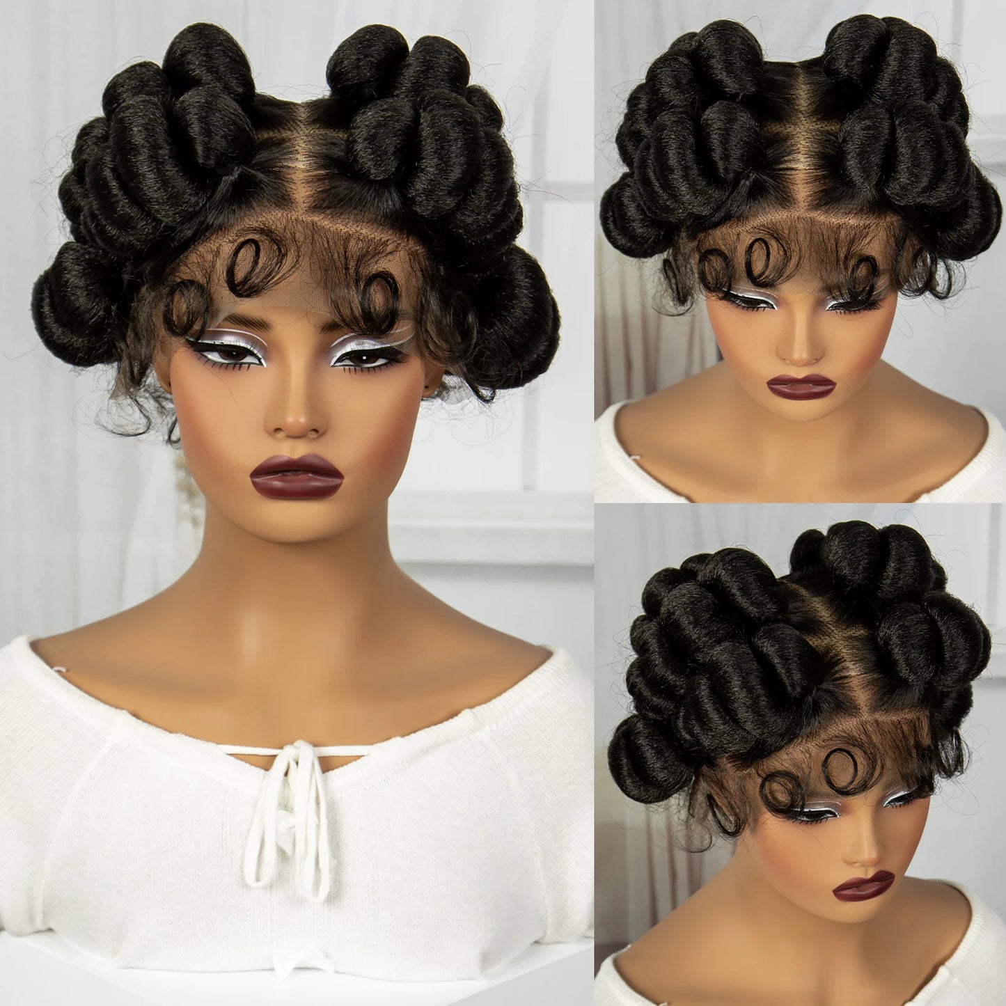  3-in-1 Handmade Bantu Braids Wig | Knotless Box & Faux Locs Options | Full Lace  Luxegan