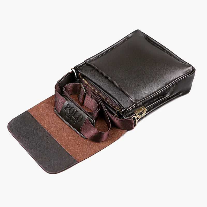 Men’s Leisure Business Single Shoulder Bag | Sophisticated Polo Vertical Satchel | Trend-Forward PU Leather Inclined Crossbody | Professional High-End Messenger Bag for Daily Business & Travel Luxegan