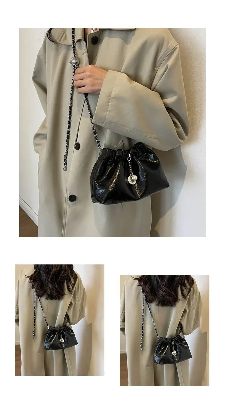 Y2K Millennium Soft Bucket Bag | Fashion Chain Shoulder Crossbody Luxegan